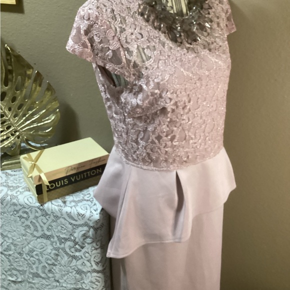 New Enfocus Studio Peplum Lace Pink Midi Dress - Picture 2 of 14
